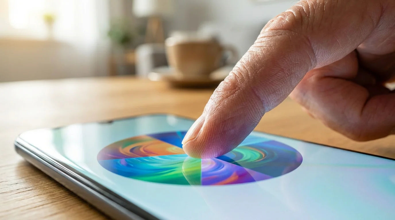 A close-up macro photo of a finger tapping a financial chart on a smartphone.