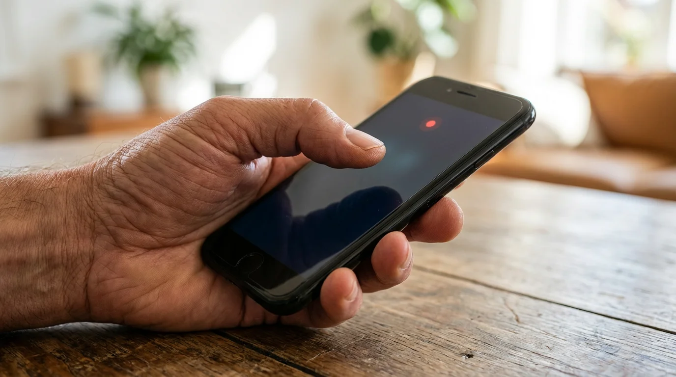 A close-up shot of a hand holding a smartphone with a single notification alert.