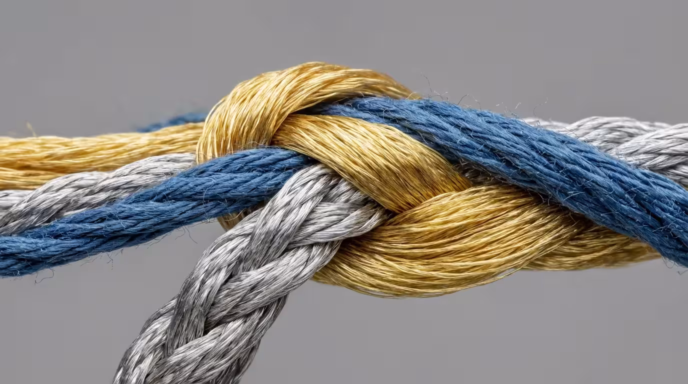 A macro photograph of different colored threads being woven together, symbolizing integrated retirement planning.