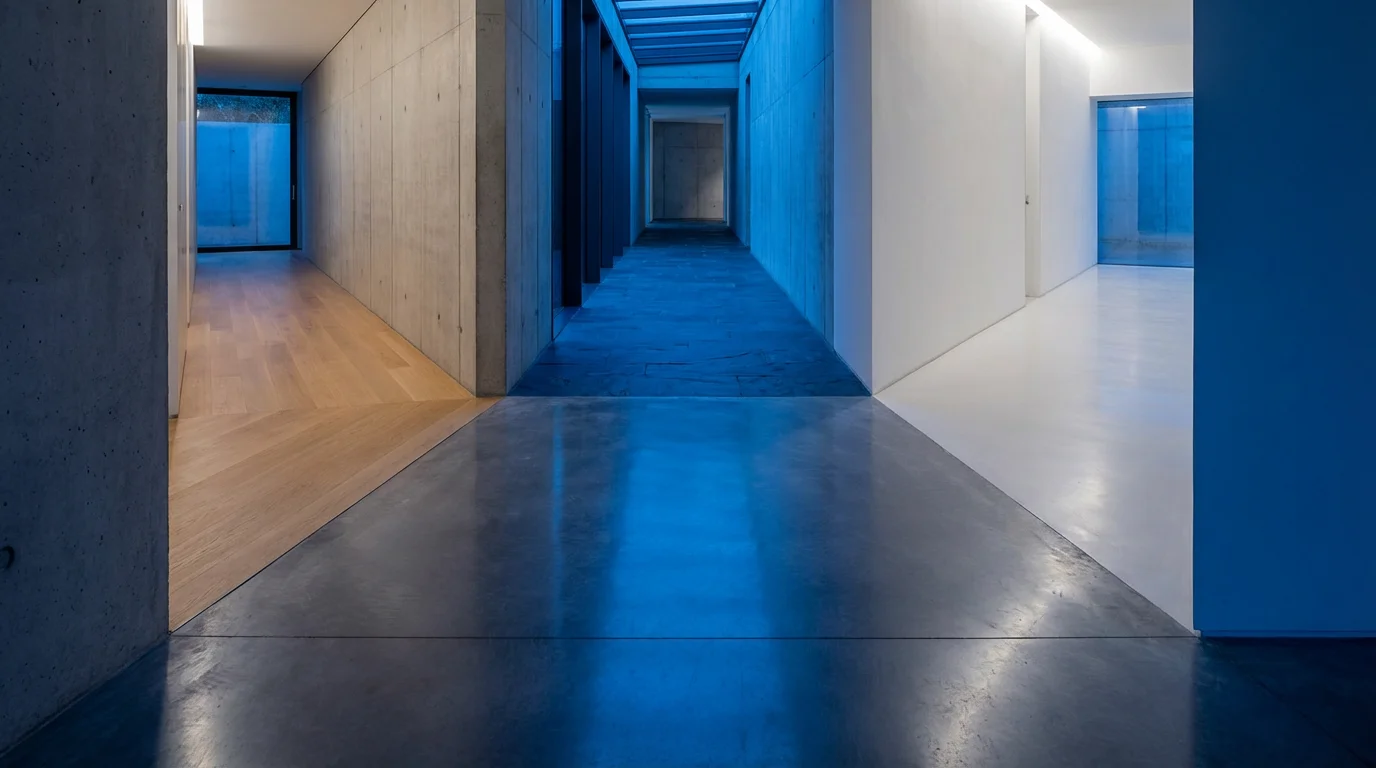 A modern corridor splitting into three distinct architectural paths, symbolizing different financial choices.