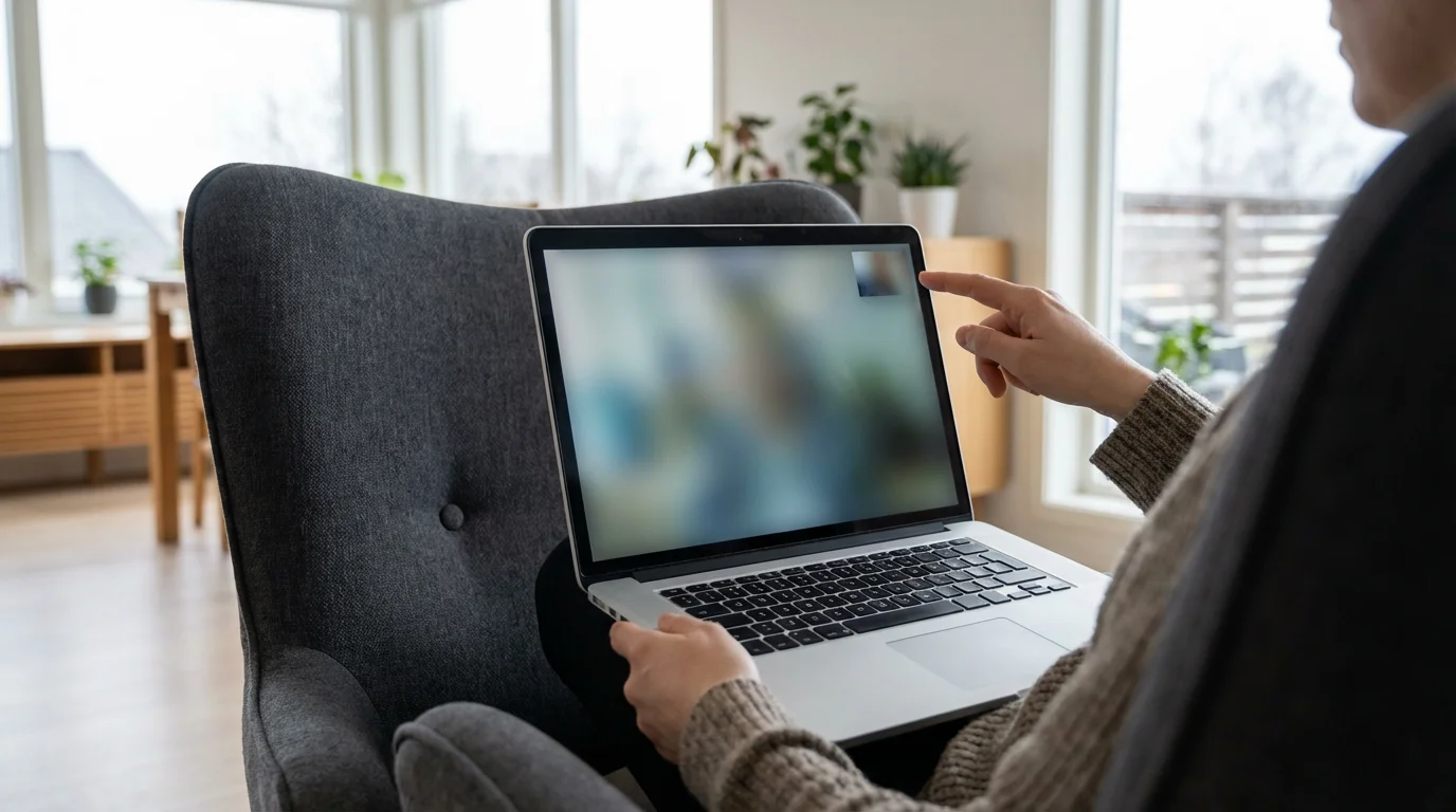 A person uses a laptop for a secure virtual telehealth visit from their home.