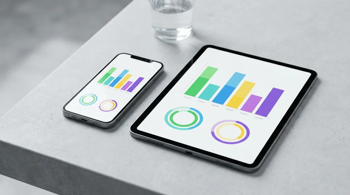 A smartphone and tablet side-by-side showing a synchronized, generic health app interface.