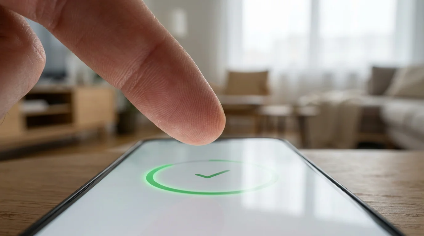 Close-up of a finger about to tap a health tracking app on a smartphone.