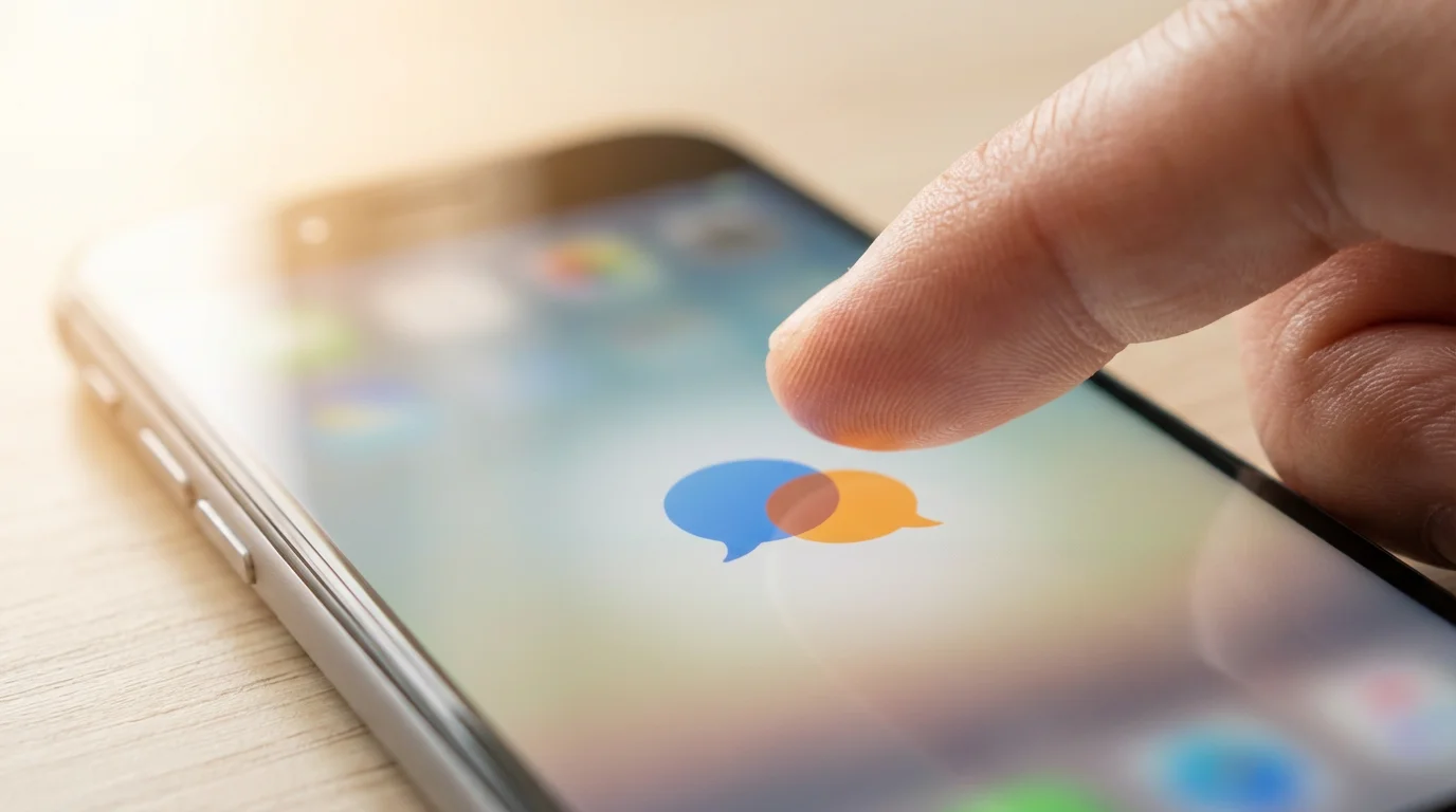 Close-up of a thumb touching a language learning app icon on a smartphone screen.